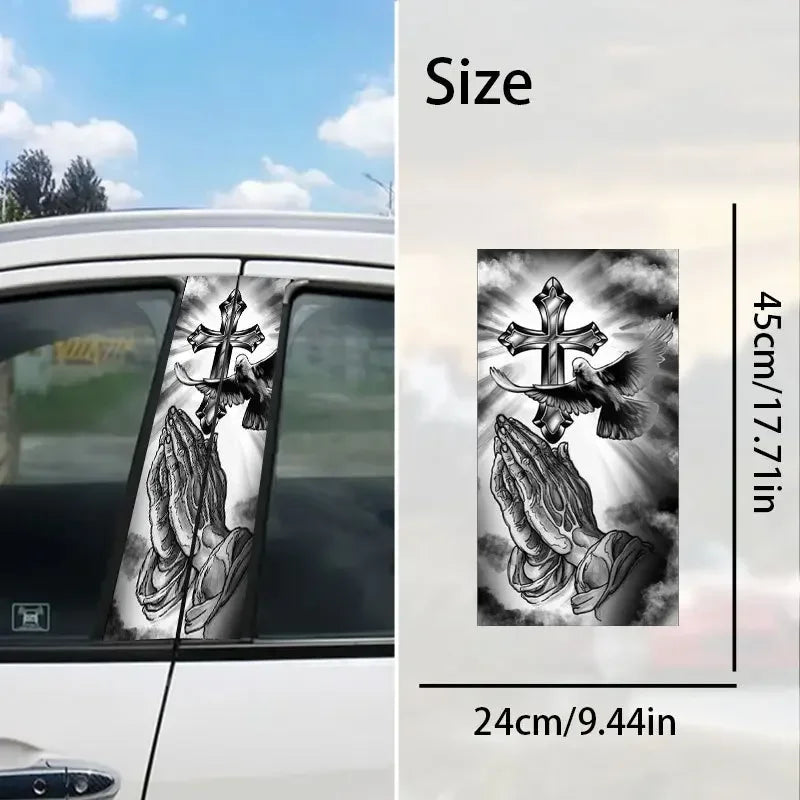 2 pieces Christian cross car sticker, car B-pillar waterproof trim covering scratches DIY door pillar sunscreen vinyl sticker